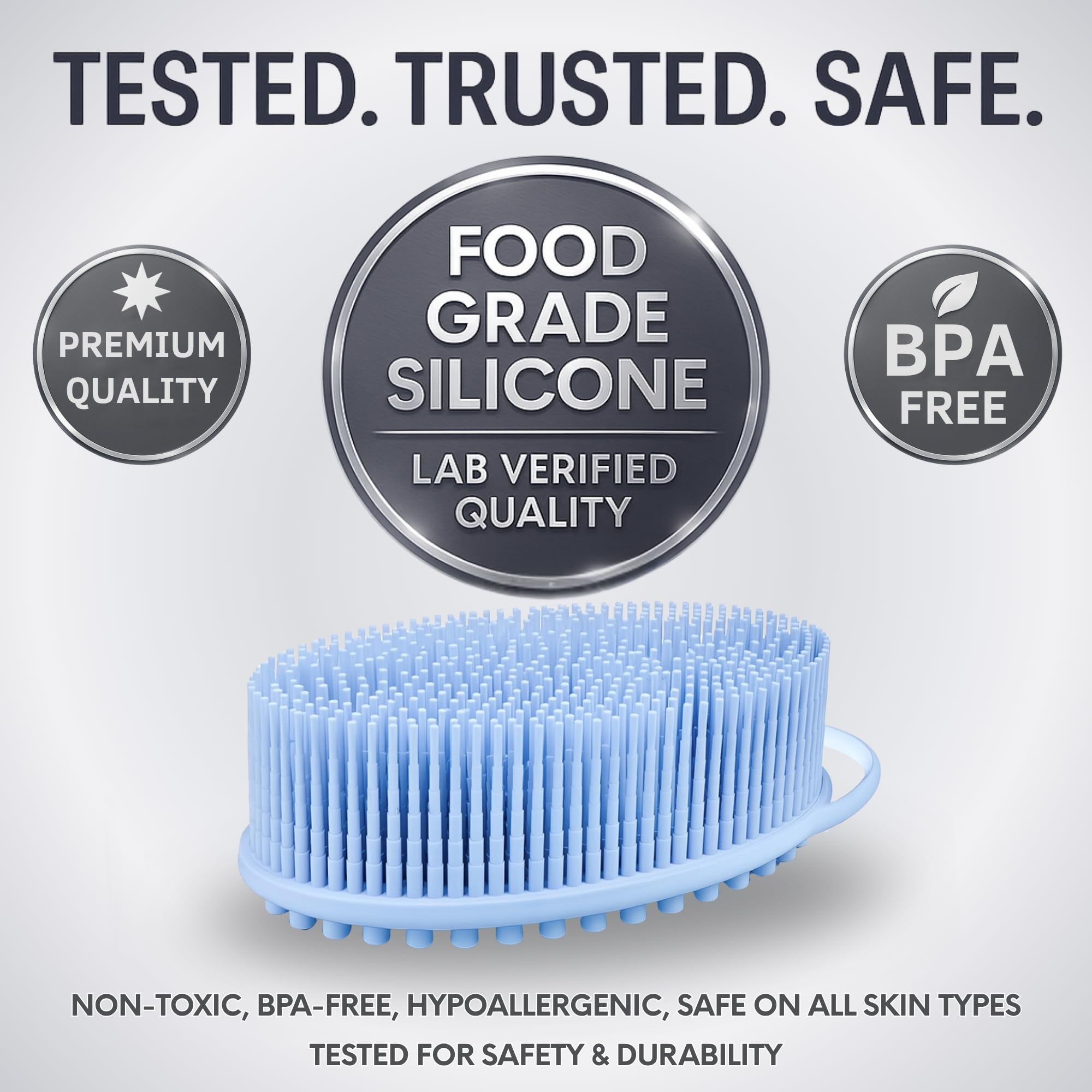 Silicone Body Scrubber for Shower - Gentle Exfoliating Back Scrubber with Soft Bristles - Avilana Premium Dual Sided Bath Brush Massage - Loofah Alternative for Sensitive Skin - Gift Women Men