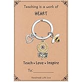Teacher Appreciation Keychain Gifts for Women Thank You for Teachers Christmas Gifts New Teacher Daycare Preschool Card Keyring Sunflower Gift Bee Unique Gift Birthday Presents Valentines Day Teachers