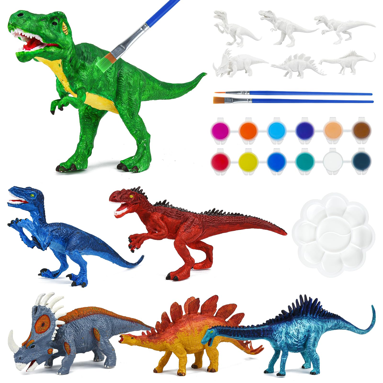 FGZU Dinosaur Painting Kit - Arts and Crafts for Kids Ages 3-10, 6 Pack DIY Dinosaur Toys Crafts Kits - Creative Presents for Boys Girls Age 3 4 5 6 7 8 9 10 Year Old (6 Pack Dino)