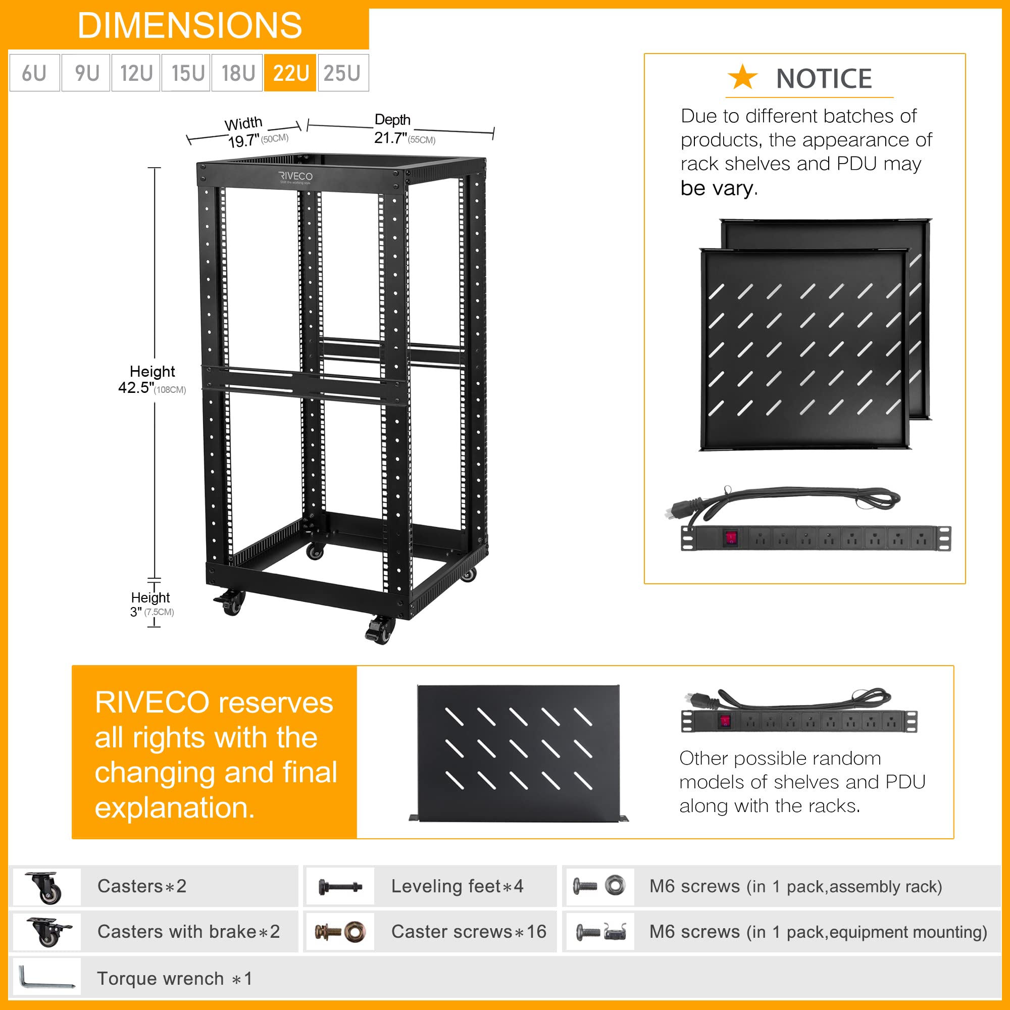 Riveco Server Racks Mua RIVECO 22U Open Frame Server Rack with Brake Casters +19