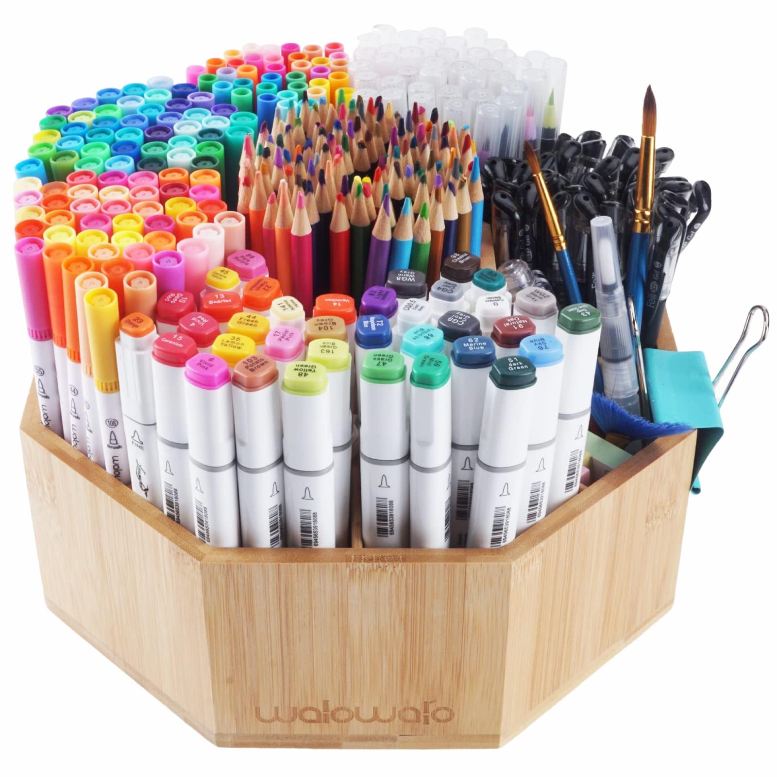 Photo 1 of walowalo Bamboo Rotating Art Supply Organizer Holds 800+ Pencils Spinning Crayon Marker Pen Holder for Desk Brush Storage for Office School Classroom Organization Stationary (Larger Version)
