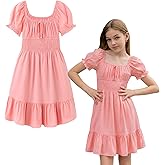 Simplee kids Girls Dresses Off The Shoulder Summer Tween Dress Smocked Ruffle Puff Sleeves Dresses for Girl Kids 4-15 Years