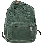 Makukke Small Corduroy Backpack Purse for Women - Vintage Mini Fashion Casual Aesthetic Backpack, Green