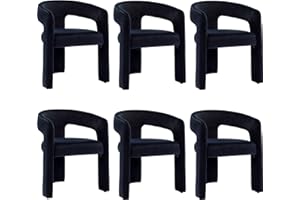 BESTANO Set of 6 Modern Velvet Fabric Upholstered Dining Chairs with Open-Back, Cute Barrel Side Chairs Kitchen Armchair Accent Chairs for Dining Room Bedroom, Black