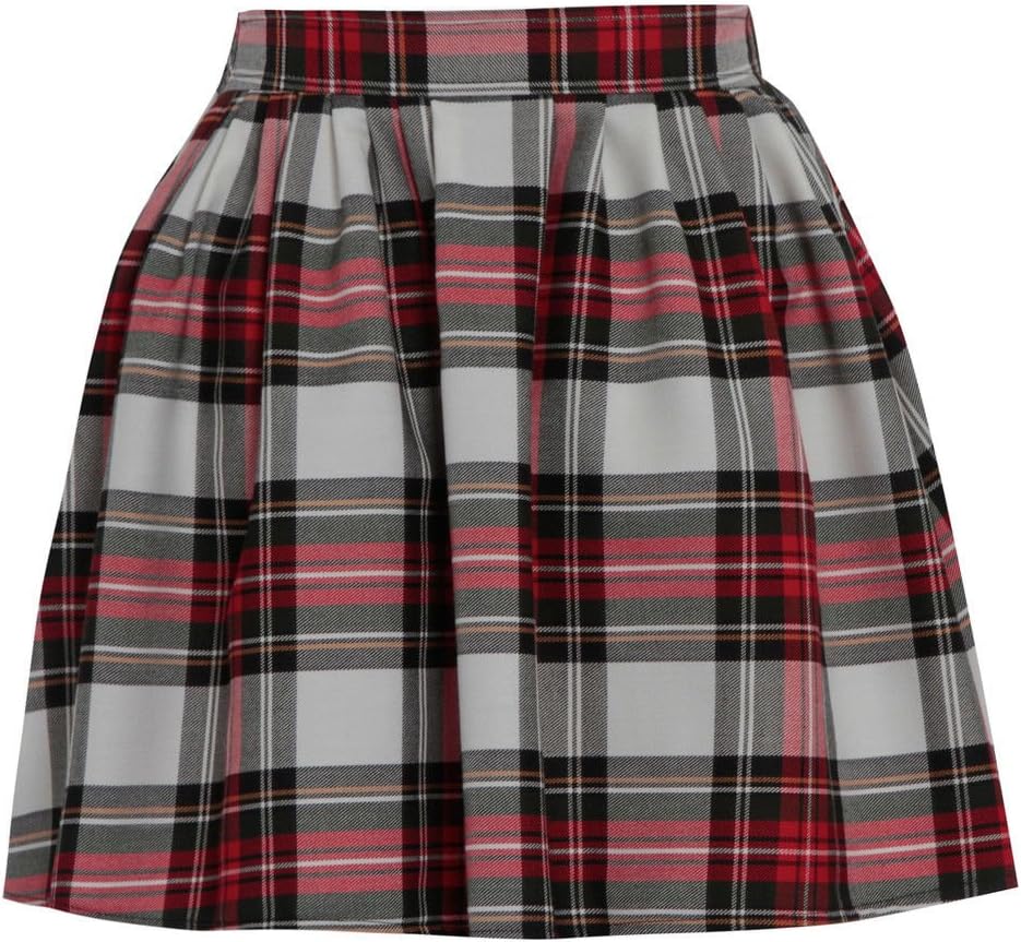 Miss SkinnyNew Womens RED Black Ladies Tartan Skater Mini Skirt Elasticated Waist Size 8-20