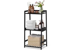 POXAKA 3 Tier Bamboo Bathroom Shelves, Ladder Shelf for Storage, Rustic Home Organizer, Space-Saving Design, Stylish Display Nightstand, Stylish Storage Solution for Home, Living Room, Kitchen