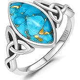 AVECON 925 Sterling Silver Turquoise Rings for Women | Marquise Cut Turquoise Stacking Ring for Women Birthday Mother's Day Jewelry Gift, Size 5-9