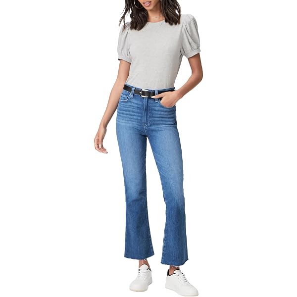 PAIGE Women's Alexis Petite Covered Button Fly Jeans - High Rise Barrel Leg In Medium Blue Wash - View #5