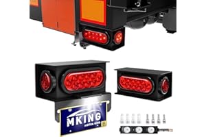 MKING Steel Trailer Light Boxes Housing Kit, 2Pcs Trailer Lights Welded Mount Steel Boxes Kit with 6 Inch Red LED Oval Trailer Tail Lights, 2 Inch Round Side Marker Lights, Wire connectors and Grommet