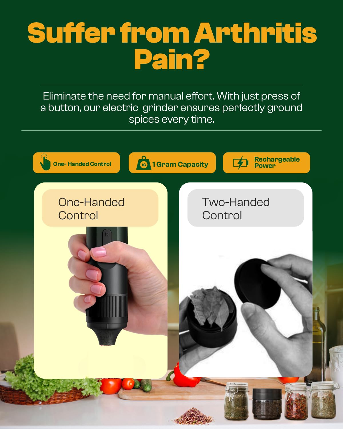 K1 2024 Electric Kitchen Grinder Automatic Spice Mill Rechargeable Battery Powered For Grinding up to 1 Gram