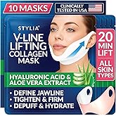 Stylia V Line Lifting Collagen Mask - Lift, Firm & Contour Jawline - Tightening Double Chin Strap with Hyaluronic Acid & Aloe - Neck Tightening and Lifting Mask - Jawline Shaper Face Lift Tape (10PC)