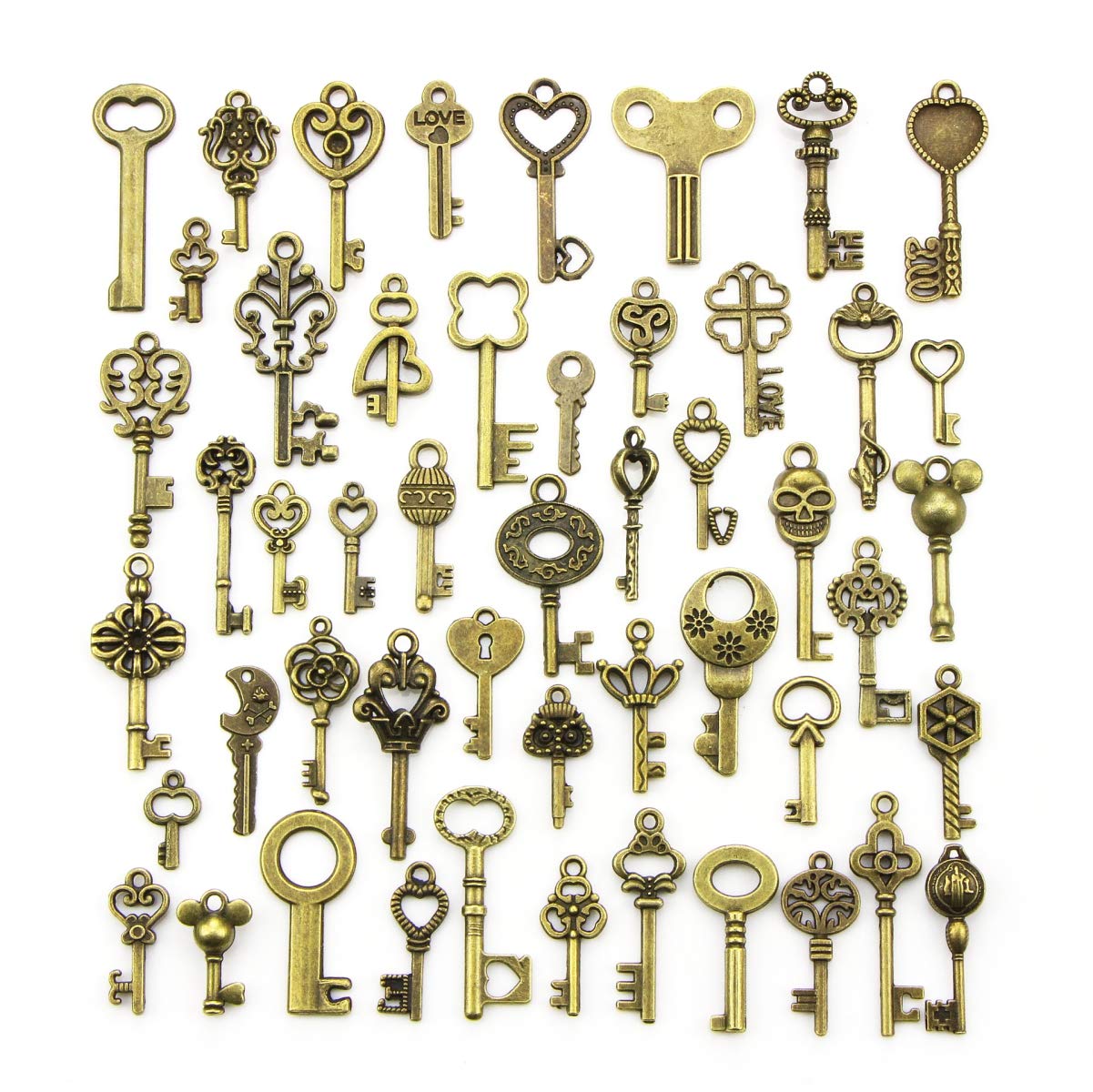 YMWALK Antique Bronze Keys Charm Pendants Set Random Shapes & Sizes Charms key Handmade Accessories for DIY Jewelry Making (50 Pcs)