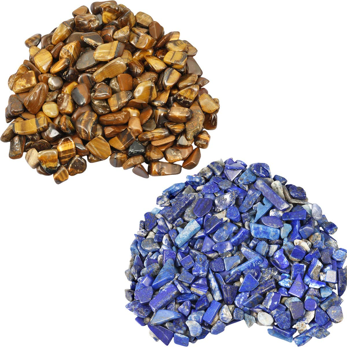 SUNYIK Tiger's Eye/Lapis Lazuli Chips Stone Crushed Healing Crystal Quartz Rocks Reiki Decoration Irregular Shaped, 0.1''-0.5'', 0.5lb, Pack of 2