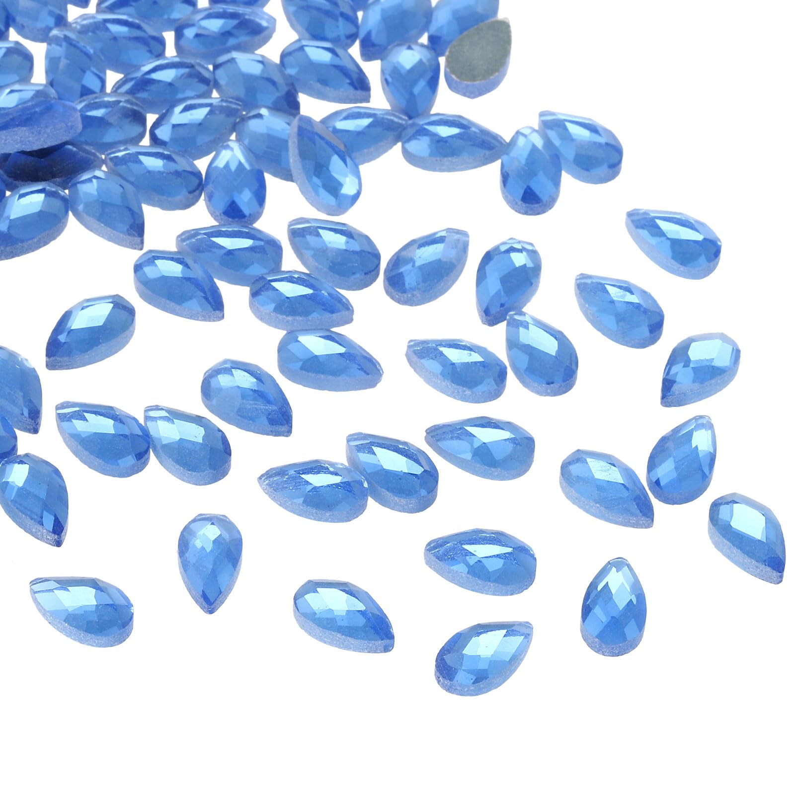 PATIKIL Acrylic Teardrop Gems, 100 Pcs 12x7mm Flat Back Teardrop Rhinestones Plastic Gems for Jewelry Making DIY Craft, Blue