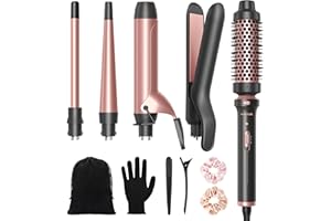 Wavytalk 5 in 1 Curling Iron Set with Thermal Brush and 4 Interchangeable Ceramic Curling Wands (0.5'-1.25'), Instant Heat Up Hair Curling Iron, Rose Gold
