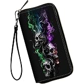 WZCJDHMJ Women Wallets,Large Capacity Clutch Purse for Women Ladie Men Wallet Clearance Credit Card Holder PU Leather Handbag Clutch Purse-Smoke Skull