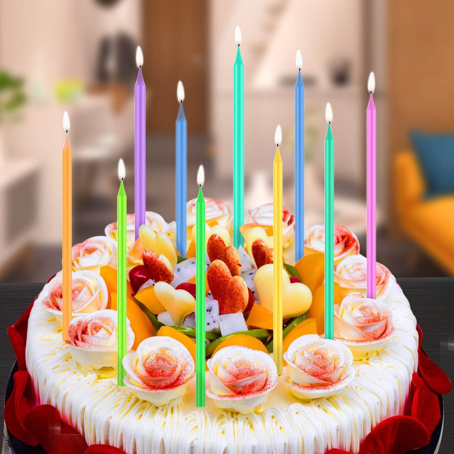 BEANLIEVE 20-Count Rainbow Birthday Candles - Colorful Birthday Candle Long Thin Cake Candles Cupcake Candles for Birthday, Wedding & Lucky Party Cake Decorations: Home Improvement