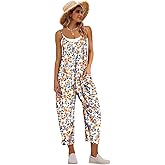 YESNO Women's Casual Floral Jumpsuits Spaghetti Straps Sleeveless Boho Summer Loose Harem Overalls Rompers with Pockets PZU