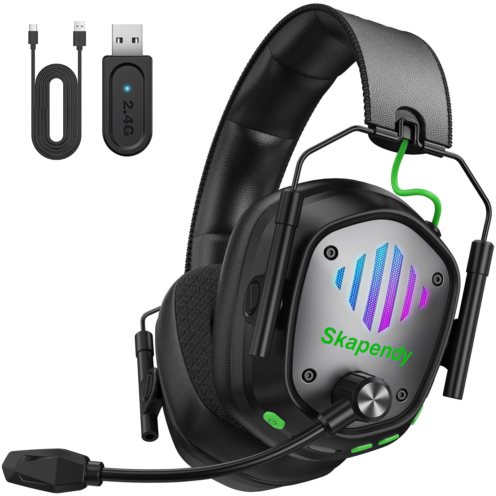 Photo 1 of SKAPENDY Wireless Gaming Headset for PS5, PS4, PC, Switch – 2.4GHz & Bluetooth Gaming Headphones with Mic, 3D Stereo Surround Sound, 20ms Low Latency, ENC Noise Canceling, RGB Light, 50H Battery