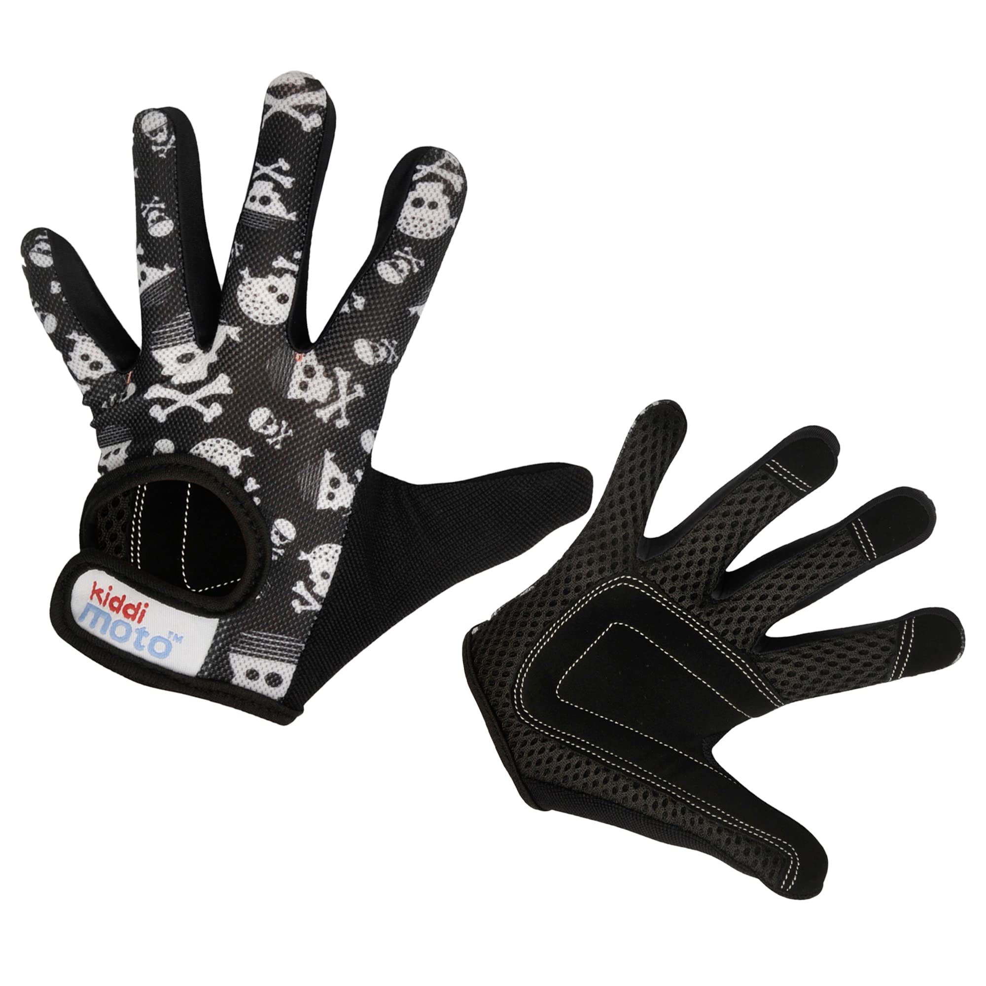 Kiddimoto Skull Anti Slip Kids Bike Gloves For Kids Boys & Girls Best Toddler Bike Gloves Ages 2-10 Full Finger Cycling Gloves For Youth Sports Like Mtb, Bmx Dirt Biking, Mountain Bike Riding, Skates