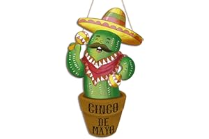 Putuo Decor Cinco de Mayo Cactus Welcome Hanging Sign Front Door Decor Mexican Fiesta Party Green Cactus Wooden Wall Door Sign Porch Decoration for Home, Patio, Garden