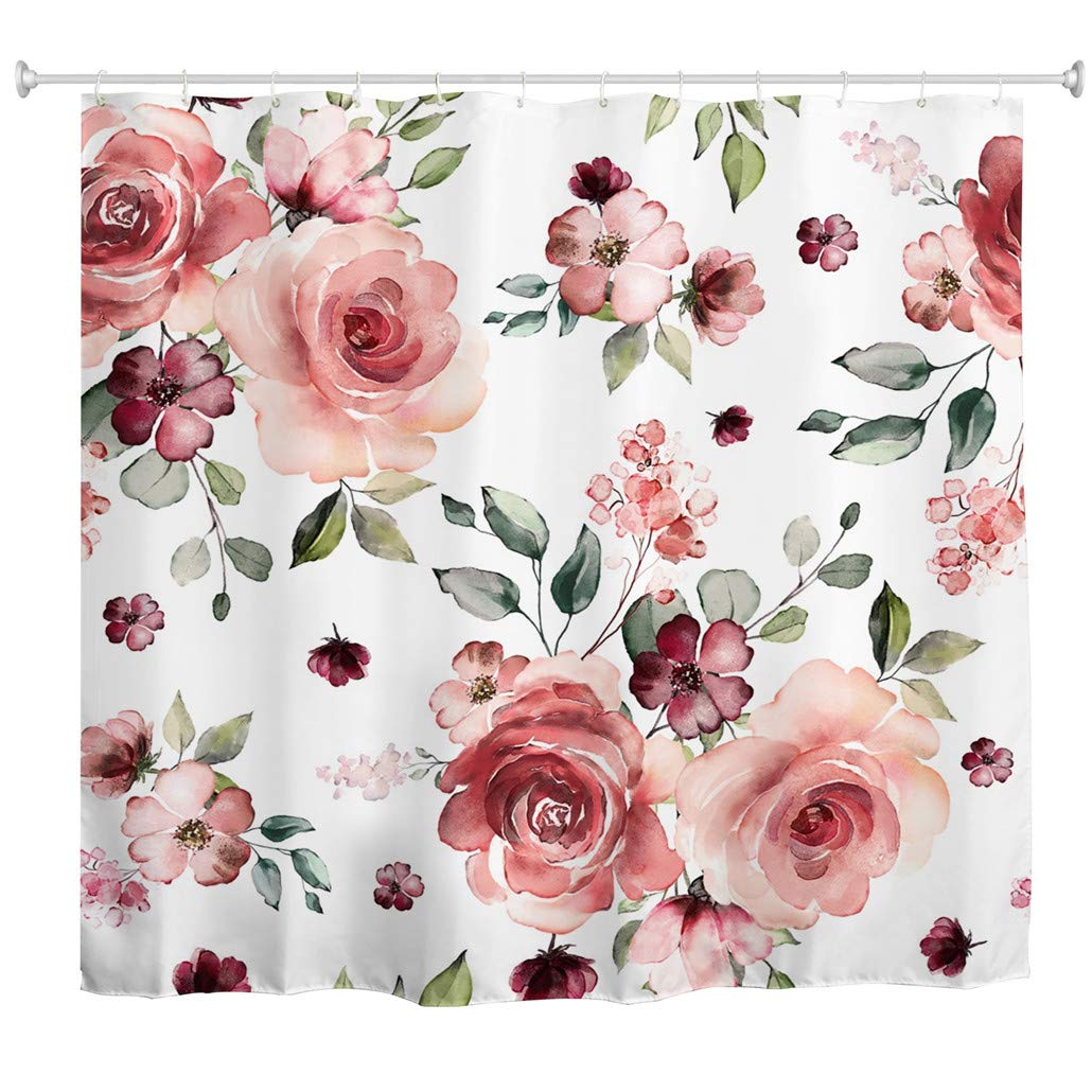 goodbath Floral Shower Curtain, Rose Flowers Shower Curtains Waterproof Bath Curtain Bathroom, 180x180cm