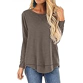HIYIYEZI Fall Tops for Women Long Sleeve Side Split Casual Loose Tunic Top