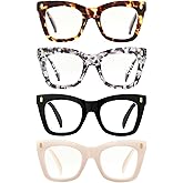 JM 4 Pack Oversized Reading Glasses for Women, Cat Eye Trendy Oprah Style Blue Light Blocking Computer Readers for Women