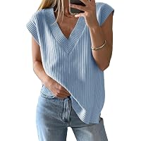 Women’s Sleeveless Sweater Vest – V-Neck Loose Knit Tunic Top With Pockets, A-Line Casual Long Vest For Fall & Winter