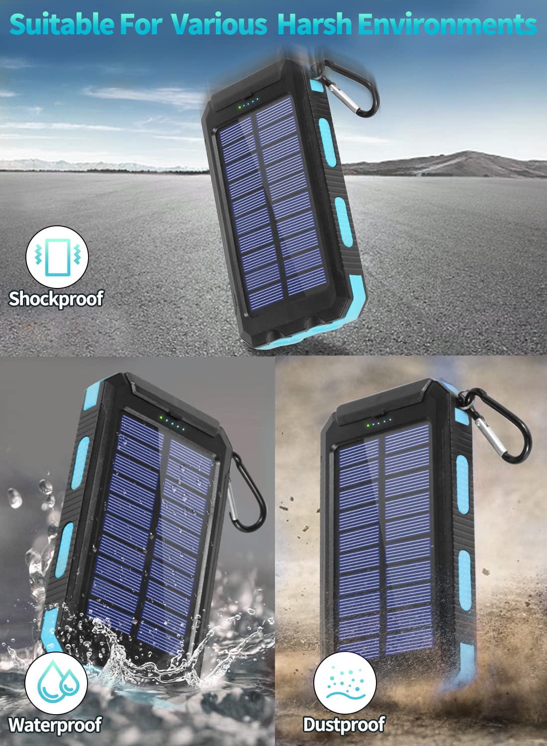 YOLOSKS Solar Power Bank 26800mAh, Portable Solar Charger, Dual 5V USB