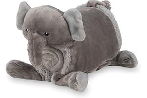 Cuddly Buddies Elephant Snuggle Set,Animal Toy Pillow and Cozy Throw Blanket Combo,Premium Loftmink and Sherpa Fabric,Gifts for Kids Warmth and Comfort(Pillow 12 x 20,Throw 30 x 40 Inches)