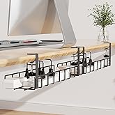 2 Pack Cable Management Under Desk Tray, 31.4" No Drill Under Desk Wire Management with Upgraded Clamp, Metal Cord Organizers