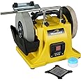 Woodskil 8" Low Speed Wet Sharpening System,1.1Amp Water Cooled sharpening machine with leather stropping wheel, 220 grit wheel, 135 RPM Wet Sharpener & Grinder for knives, blades, and chisels