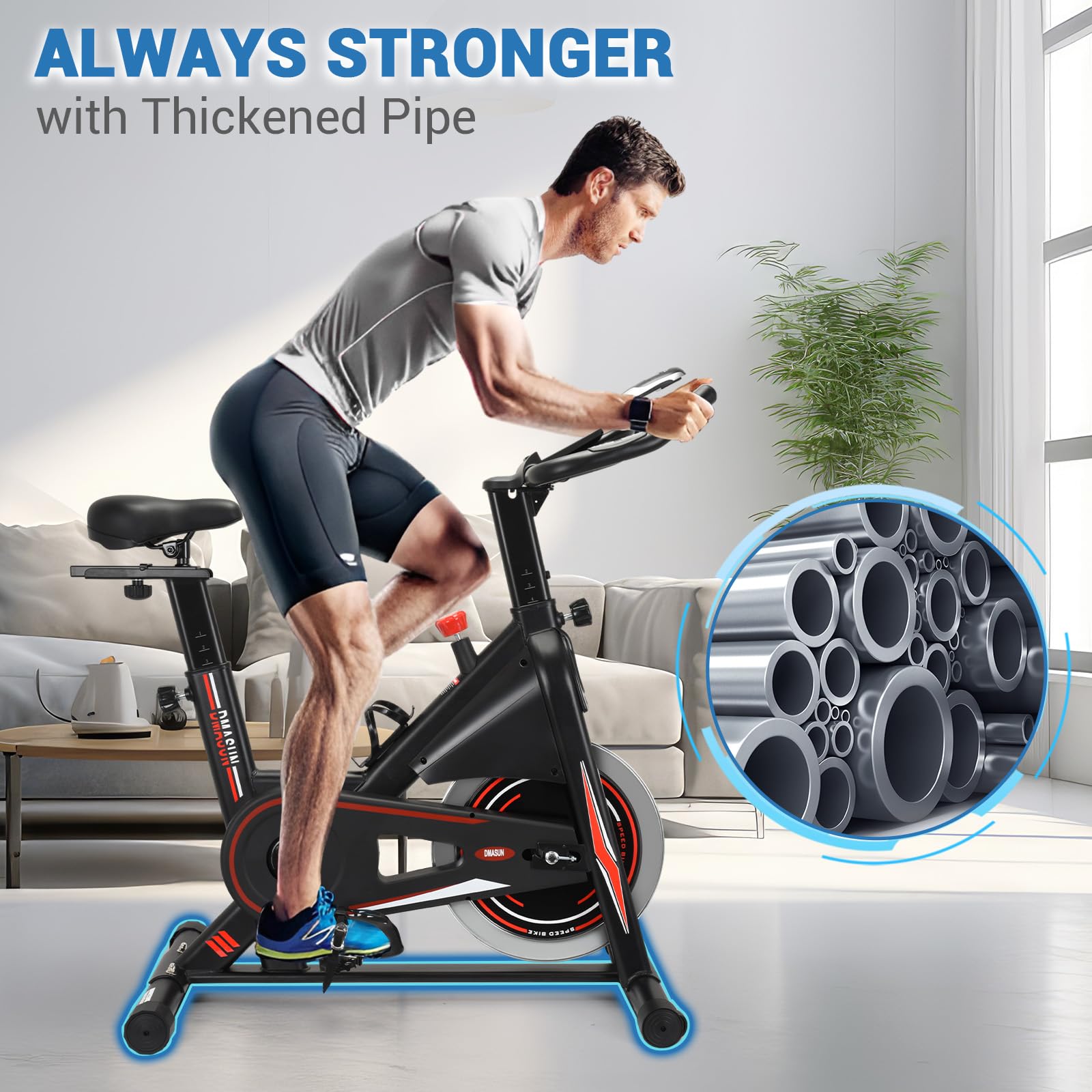 DMASUN Exercise Bike, Near Silent Resistance Stationary Bike