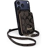 Compatible with iPhone 17 Pro Max Crossbody Wallet Case for Women and Men，Classic luxury PU Leather Zipper Credit Card Holder Slots with Adjustable Lanyard Strap for iPhone 17 Pro Max 6.9 inch Brown