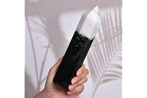 AMOYSTONE 1PC Large Tai Chi Jasper Wand Healing Crystal Hexagonal Stone Taiji Jade Column Natural Irregular Crystal Wand 6 Points Tai Chi Stone Tower for Home Decor 1.8-2.2 Lbs