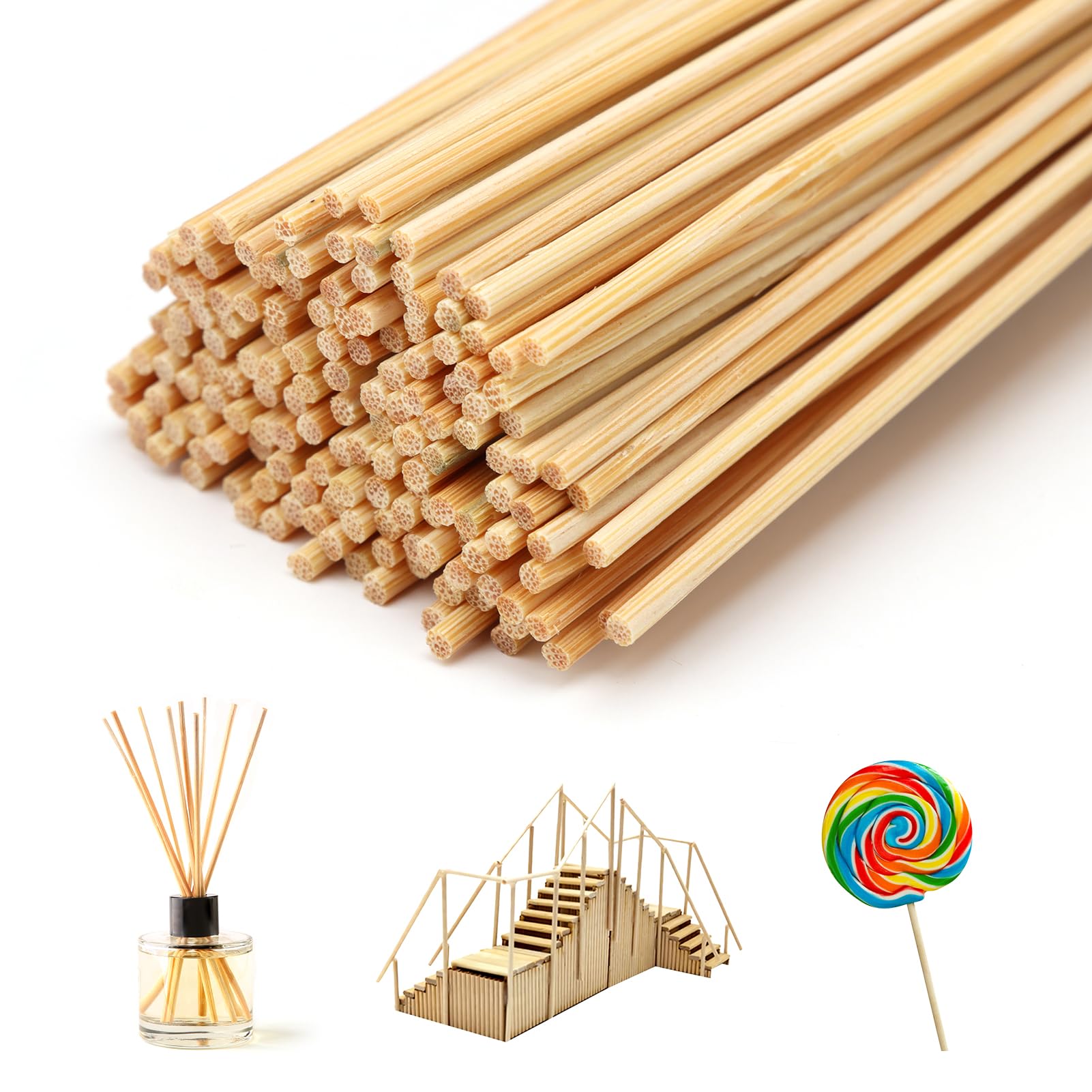 150PCS Wooden Sticks, Round Natural Dowel Rods 15cm x 2mm Cake Candy Pop Sticks for DIY Crafts Building Model Woodcraft Decorations Baking Cakes Party