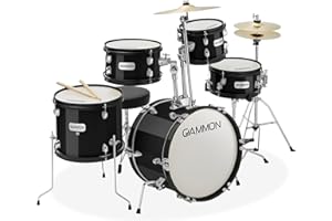 Gammon Percussion 5-Piece Junior Starter Drum Kit with Cymbals, Hardware, Sticks, & Throne - Black
