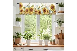 TUBUDU Summer Sunflowers Valances Curtain Watercolor Yellow Blue Flower Rustic Farmerhouse Topper Window Treatment Decor Rod 