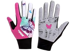 DuShow Bike Gloves for Women Cycling,Pink Floral Workout Gloves Women,Full Finger Biking Driving Riding Gloves for Women,Gel Padded Touch Screen Gym Gloves