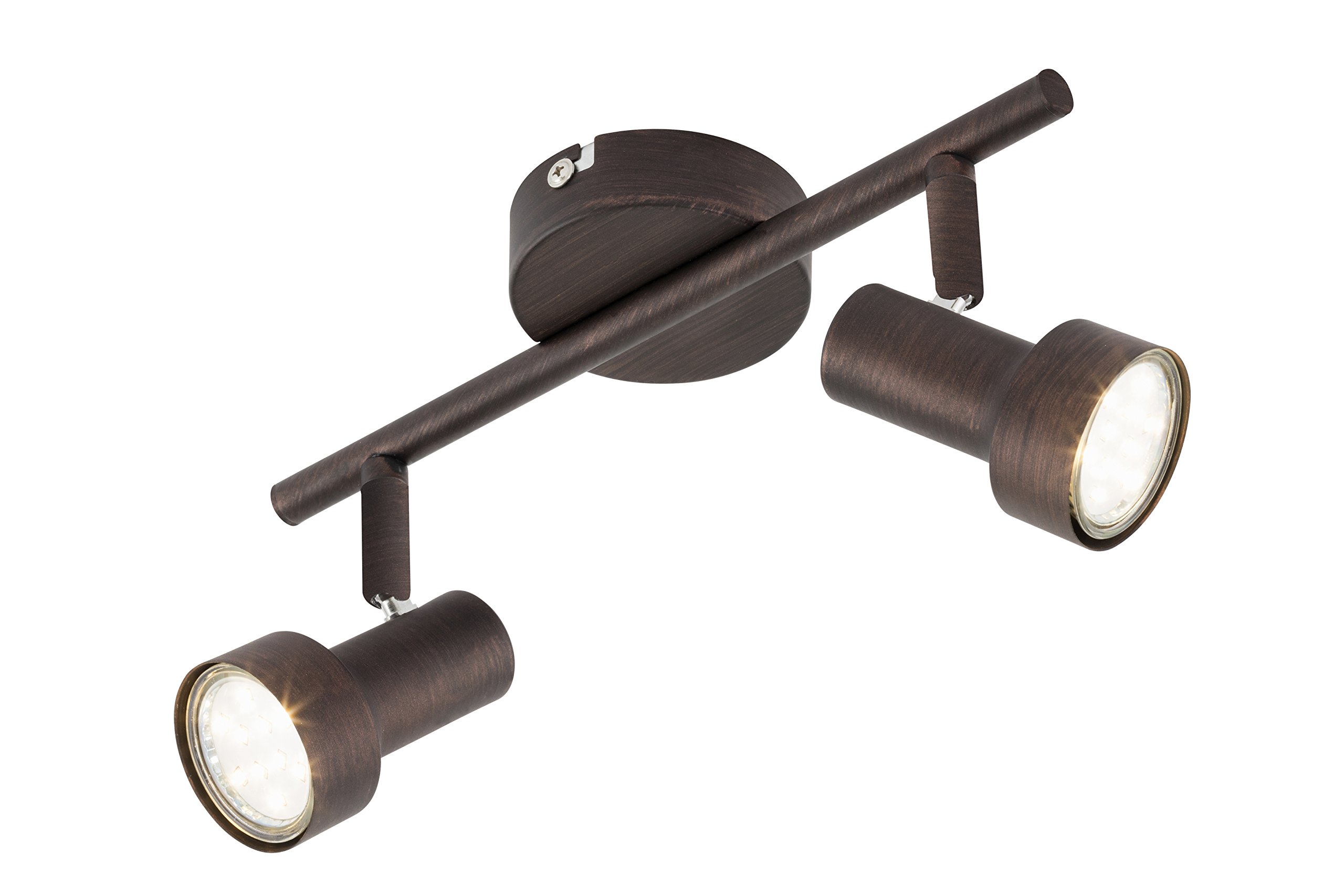 Briloner Leuchten LED Ceiling Light, 2 Rotating and Swivel Bar Spotlight Ceiling Light, Bulb Type: GU10 3 W, Metal, Dimensions: 27.5x12 cm, Colour: Antique Copper