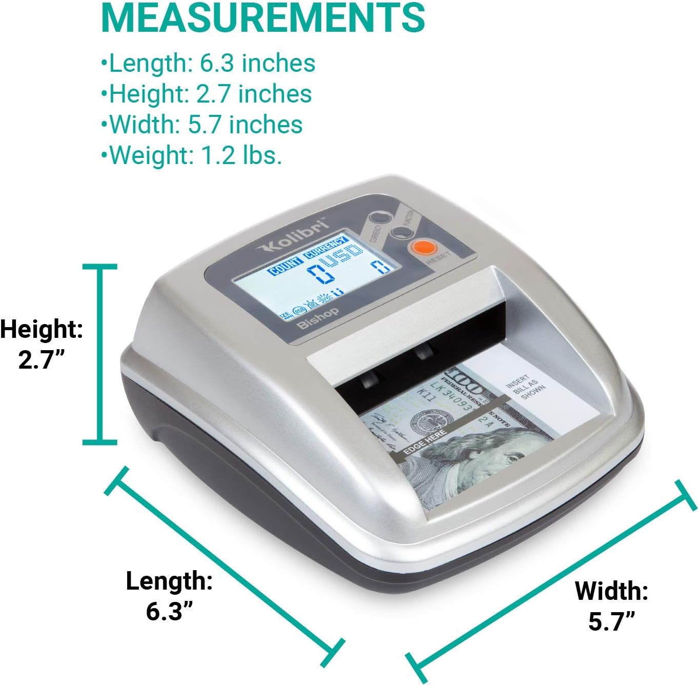 Kolibri Bishop Fake Currency Detector with 5 Advanced Counterfeit Detection Capabilities: UV, Magnetic, IR, Size and RGB. Large LCD Screen, Easy to Use, Compact and Lightweight : Office Products