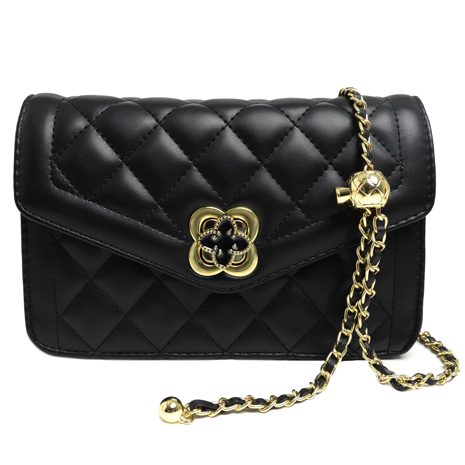 Quilted Leather Crossbody Bags for Women Trendy Ladies Shoulder Purse Satchel HandBag with Chain Strap