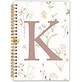 Locomiss Initial Letter K Notebook Journal, Monogrammed Gifts for Women, Journal for Teen Girls, Cute Personalized Floral Journals Notebooks for Women, Hardcover Spiral Notebook 5.5x8.3