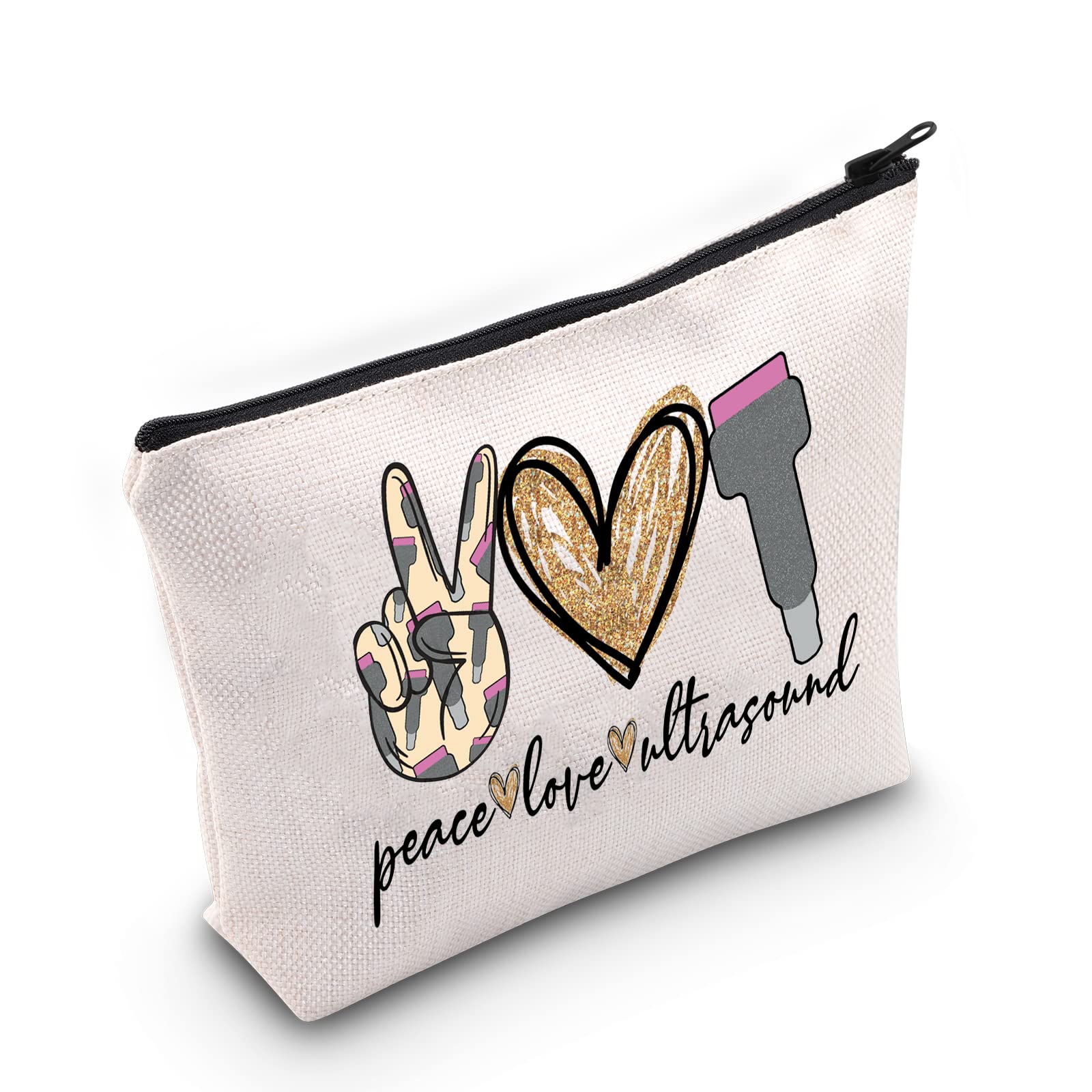 WZMPA Sonography Tech Cosmetic Makeup Bag Sonographer Gifts Peace Love Ultrasound Makeup Zipper Pouch Bag For Radiologist Graduation Student, Peace Ultrasound, Fit