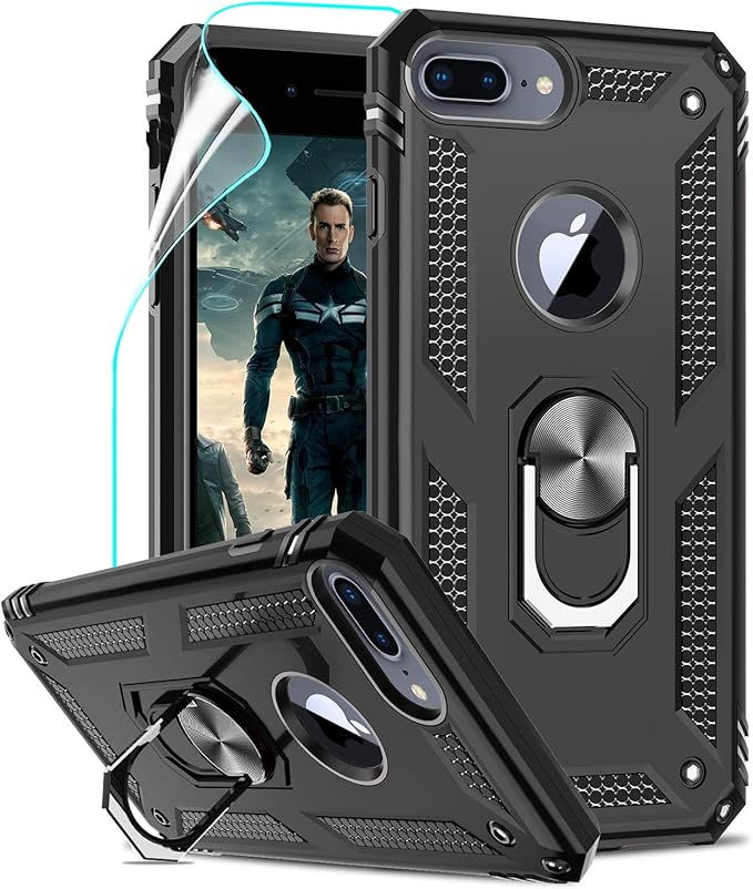 leyi iphone 7 plus 8 plus case iphone 6s plus 6 plus case with ring holder full body protective silicone tpu armor phone cover with screen protector