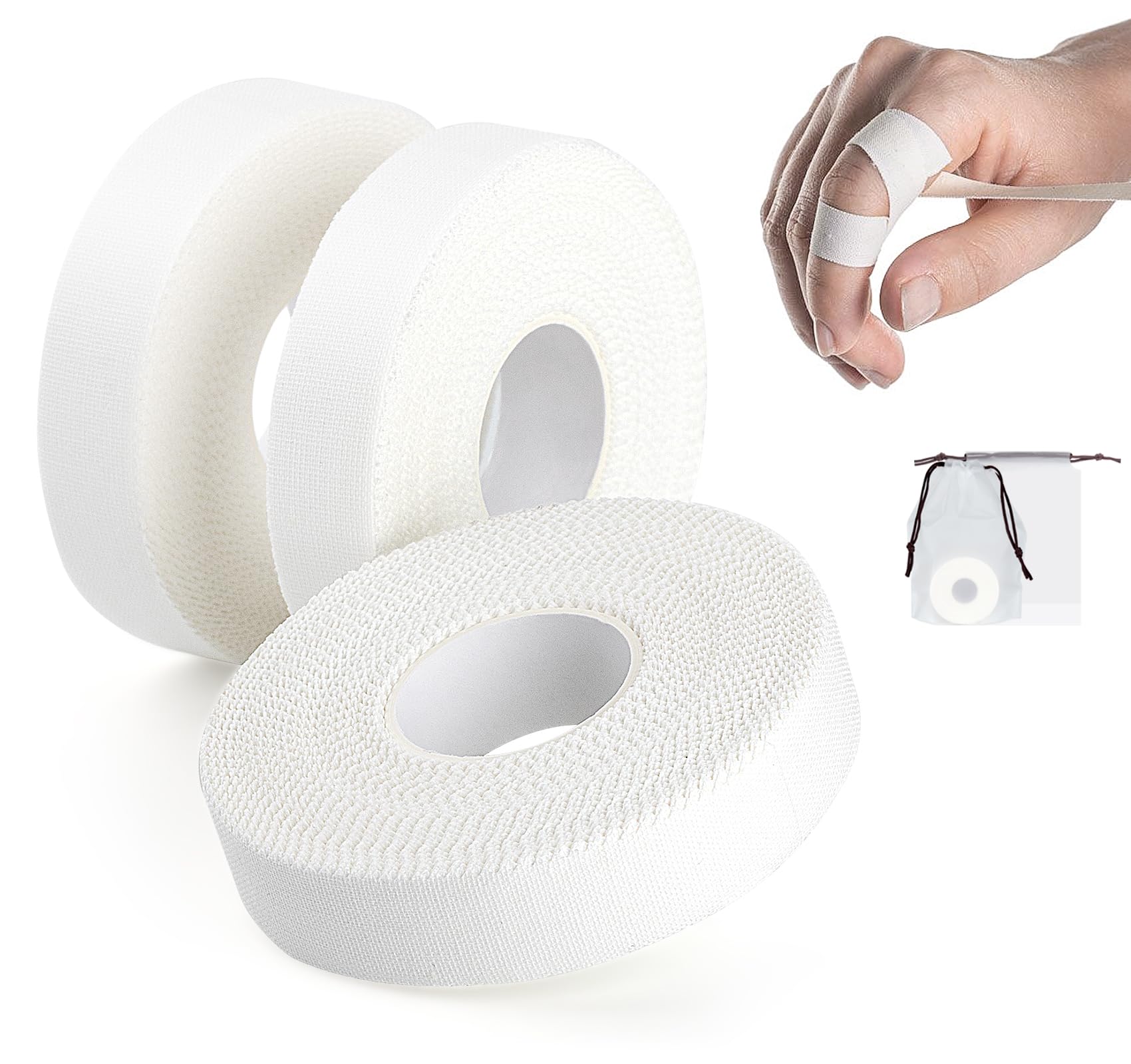 Anstore 3 Rolls Finger Tape, 1.5 cm X 13.7m Climbing Tape White Sports Tape Jiu Jitsu Tape Sport Tape For Climbing Weight Training Volleyball Handball, Preventing Sprains Strains