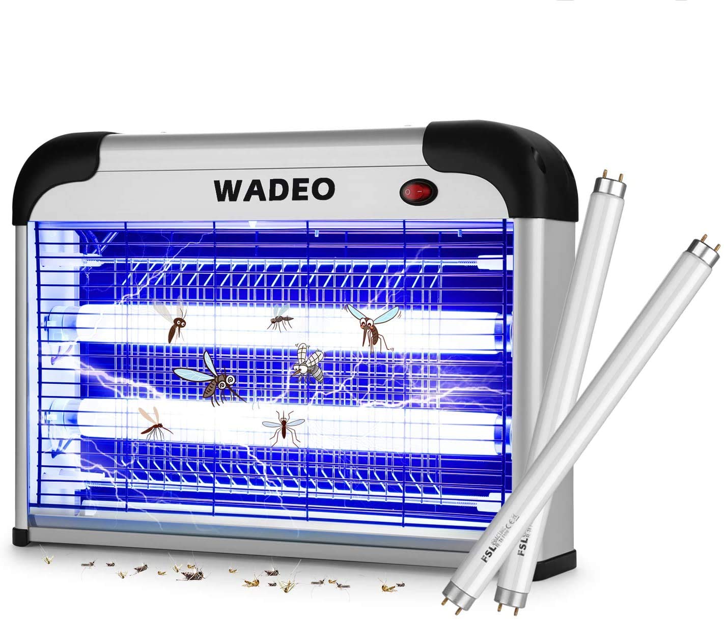 WADEO Electric Fly Killer, [20W] [2 Spare Lamps] Mosquito, Moth, Wasp, Bug Instant Zap-to-Ash, 20W Bug Zapper for Home, Garden, Outdoor, Commercial Use Garden, Outdoor, Commercial Use