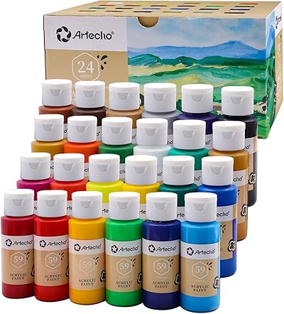 Artecho Acrylfarben Set 24x59 ml, Acrylic Paint Set, Wasserfest und Lichtecht, Schnell Trocknend, ideal für Leinwand, Papier und Stoffe.