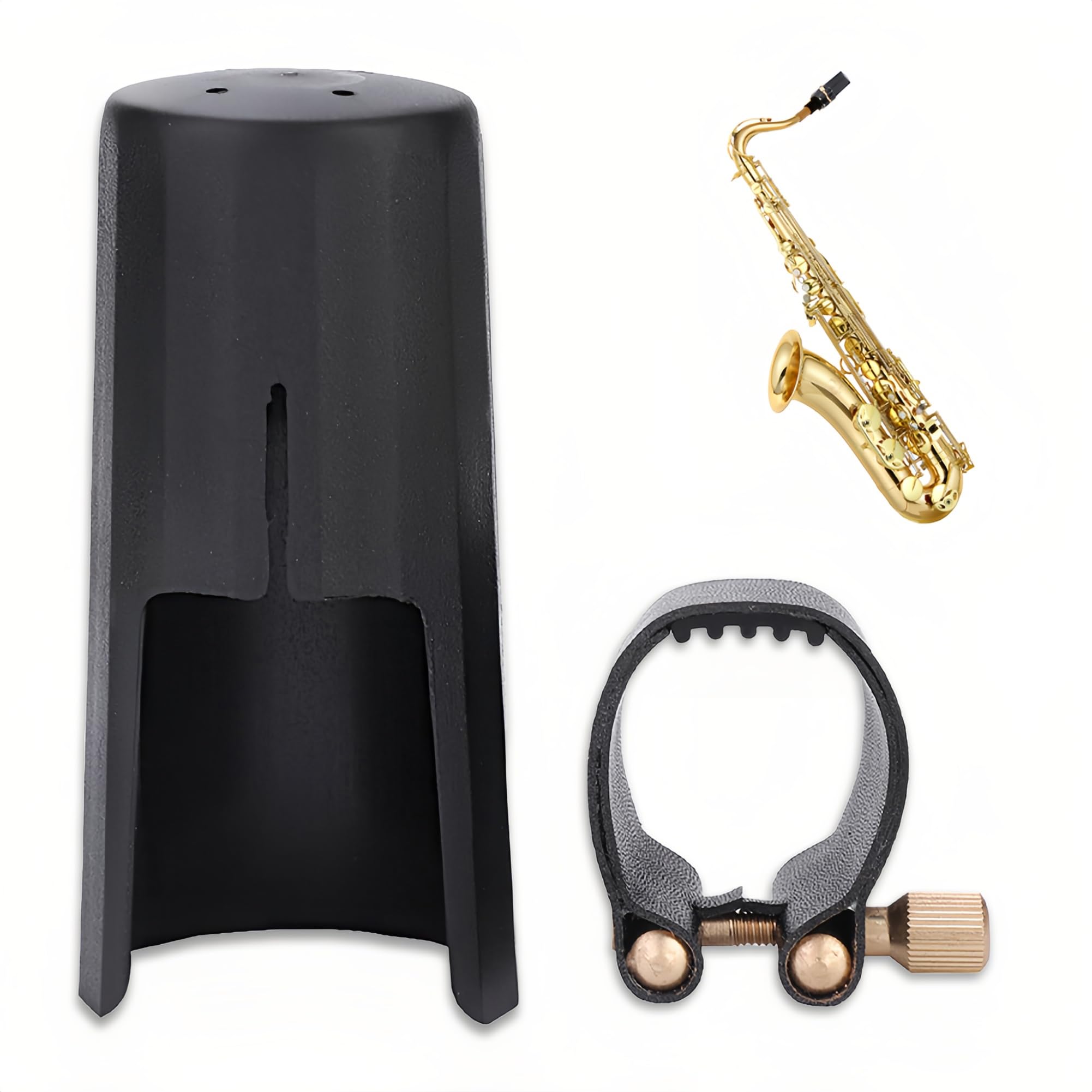 Bb Clarinet Ligature, Leather Revelation Ligatures with Plastic Cap Optimum Mouthpiece Clip Fastener Set Professional B-flat Bass Accessories Traditional Durable Saxophone Tools Fits Bb Clarinet